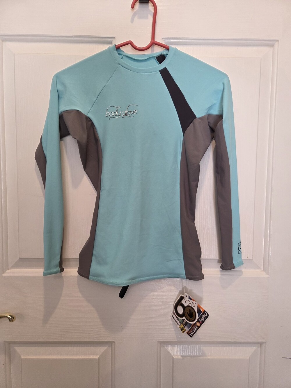 Body Glove Aqua Blue & Gray Long Sleeve Swim Top Rash Guard Size M, NWT